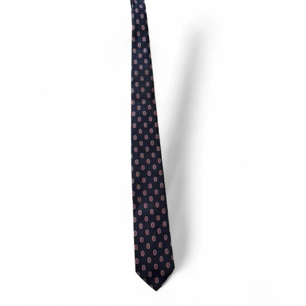 Vintage‎ Navy Tie With Red & White Geometric Pattern
